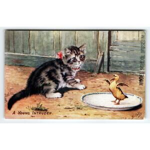 Farm Friends Cats Tuck Series 9436 Signed B. Cobbe Kitten Baby Duck Intruder